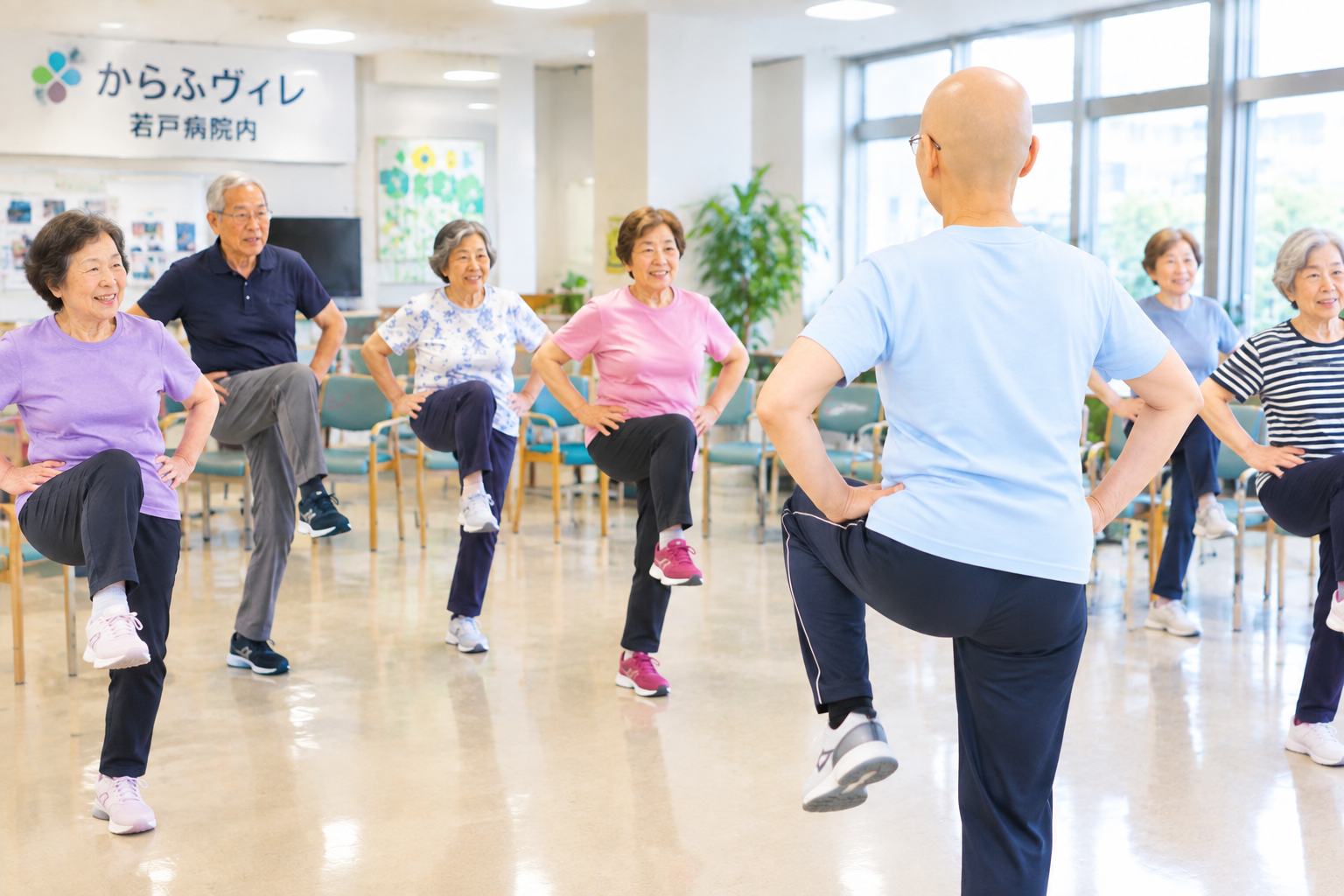 「気持ちいいね〜！」 若戸病院「からふるヴィレ」に広がる笑顔と元気のブレイン体操